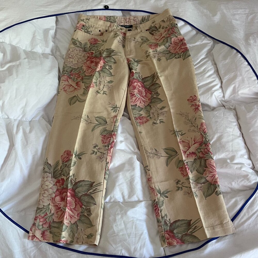 Ralph Lauren Peony Print Linen Trousers